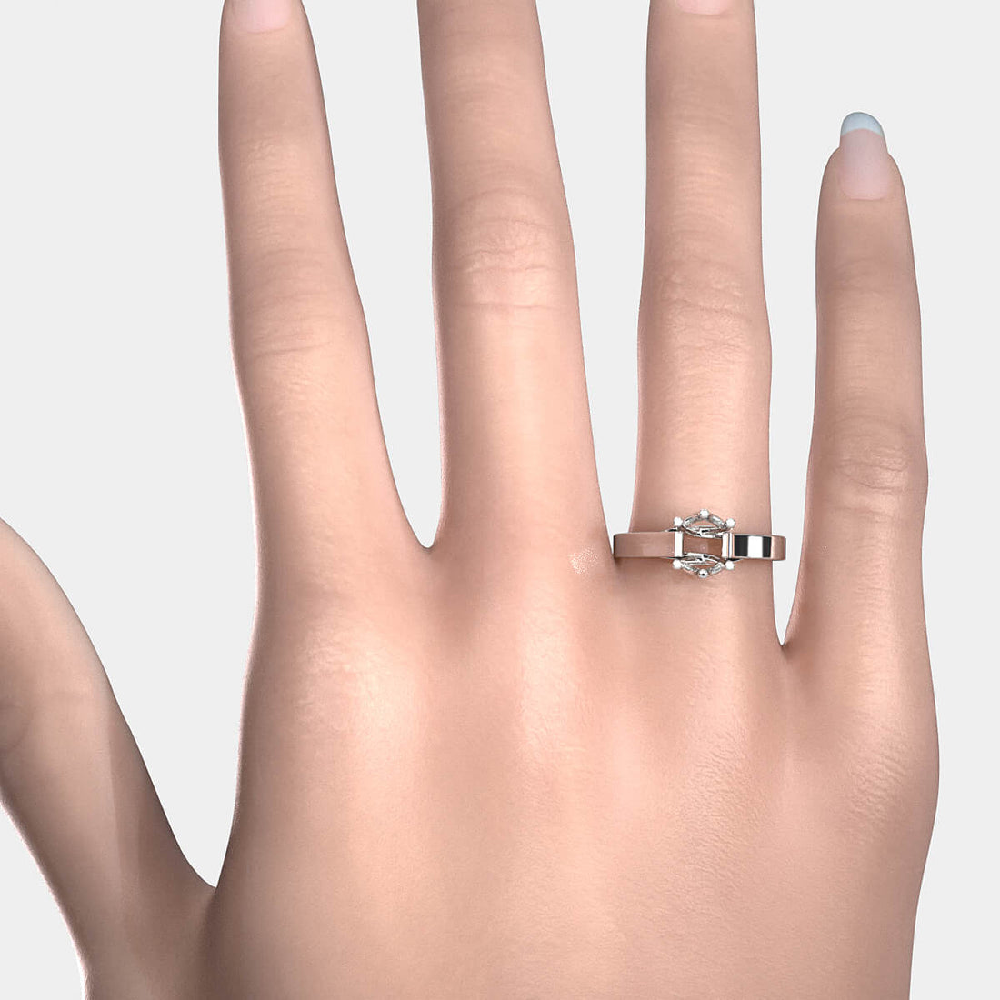 Six Prong Solitaire Trellis Style Semi Mount Engagement Ring Setting