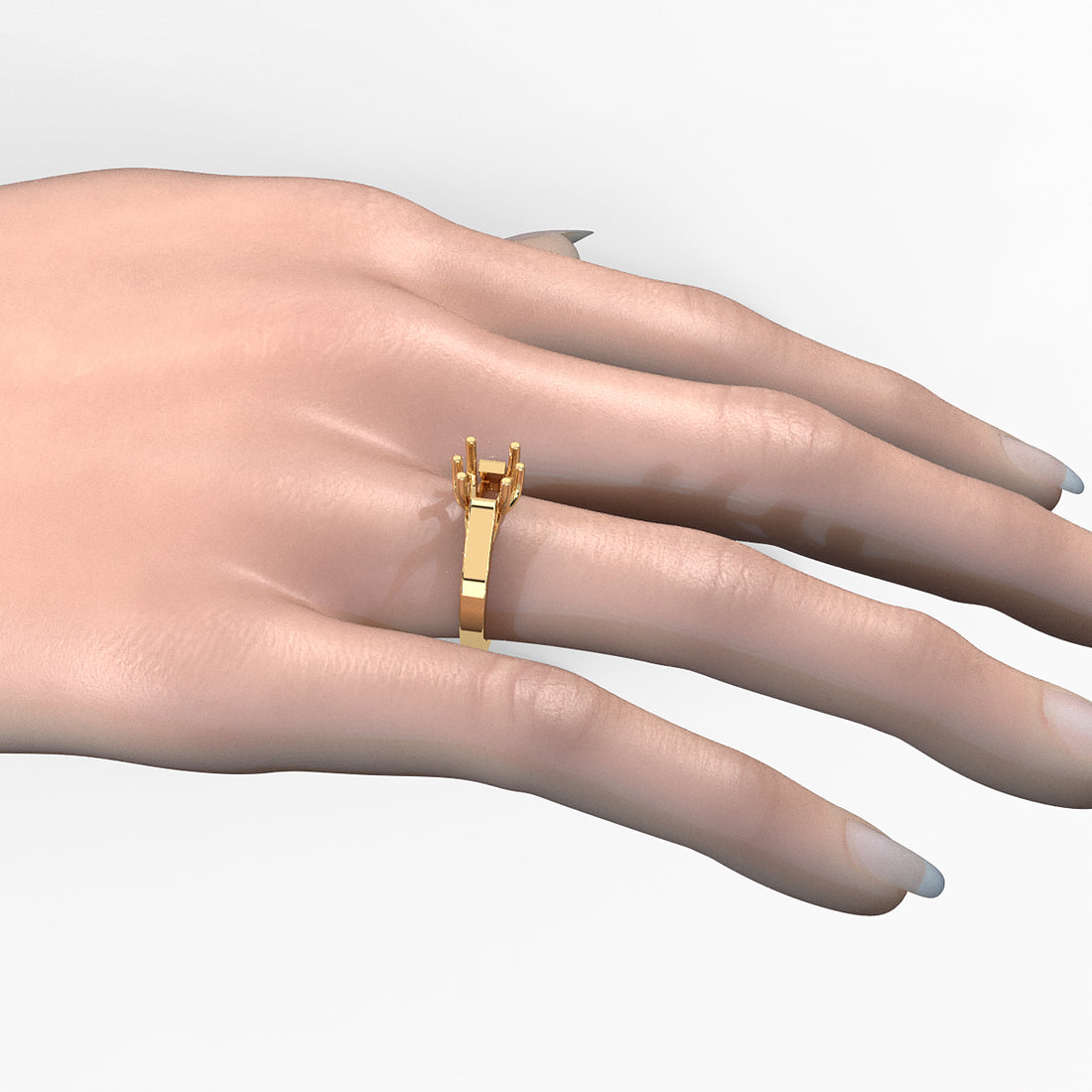 Six Prong Solitaire Trellis Style Semi Mount Engagement Ring Setting