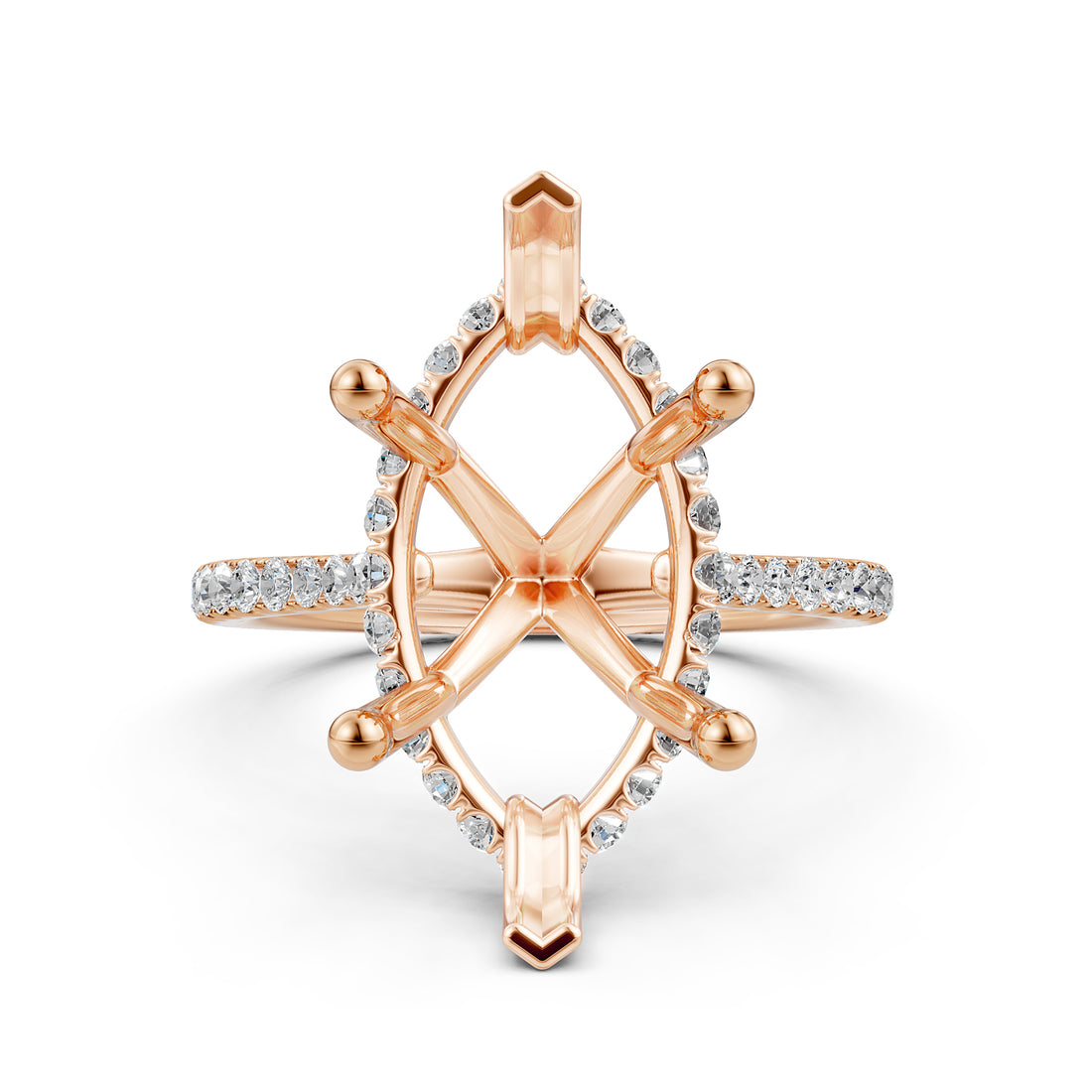 Cathedral Style Halo French U Pave Set Semi Mount Lab Grown Diamond Engagement Ring 0.55Ct.