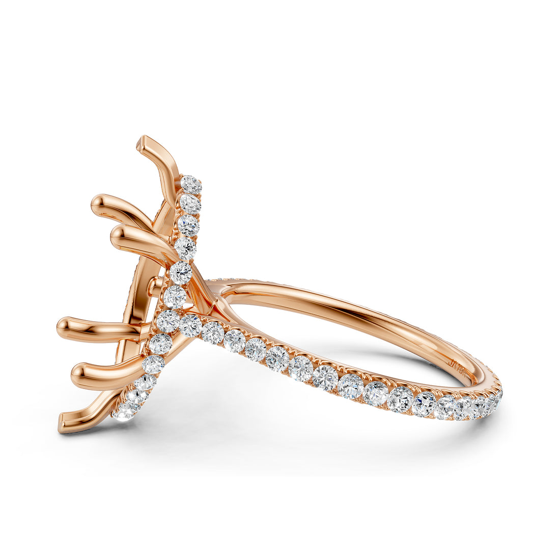 Cathedral Style Halo French U Pave Set Semi Mount Lab Grown Diamond Engagement Ring 0.55Ct.