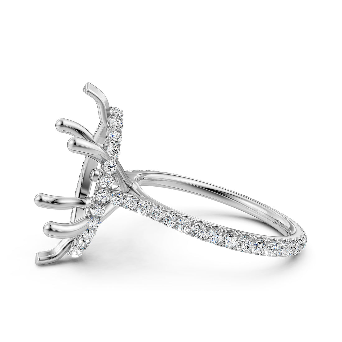 Cathedral Style Halo French U Pave Set Semi Mount Lab Grown Diamond Engagement Ring 0.55Ct.