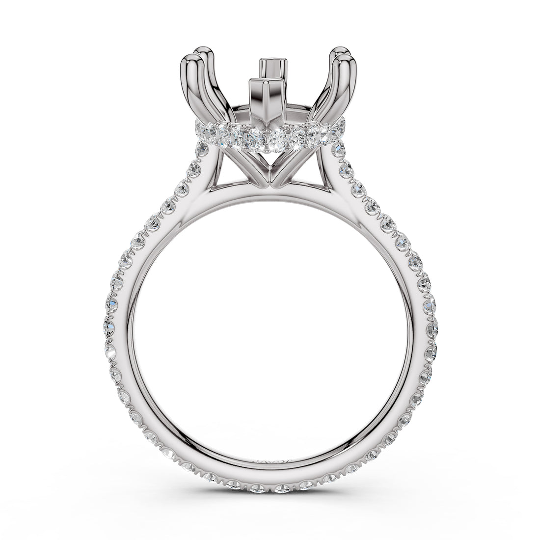 Cathedral Style Halo French U Pave Set Semi Mount Lab Grown Diamond Engagement Ring 0.55Ct.