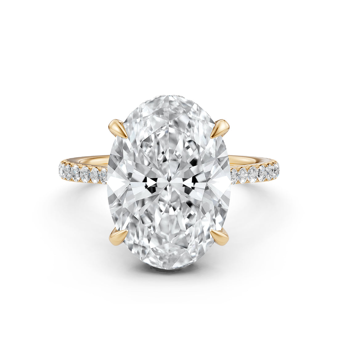 Cathedral Style Halo French U Pave Set Lab Grown Diamond Engagement Ring IGI Certified 4.55 Ctw.
