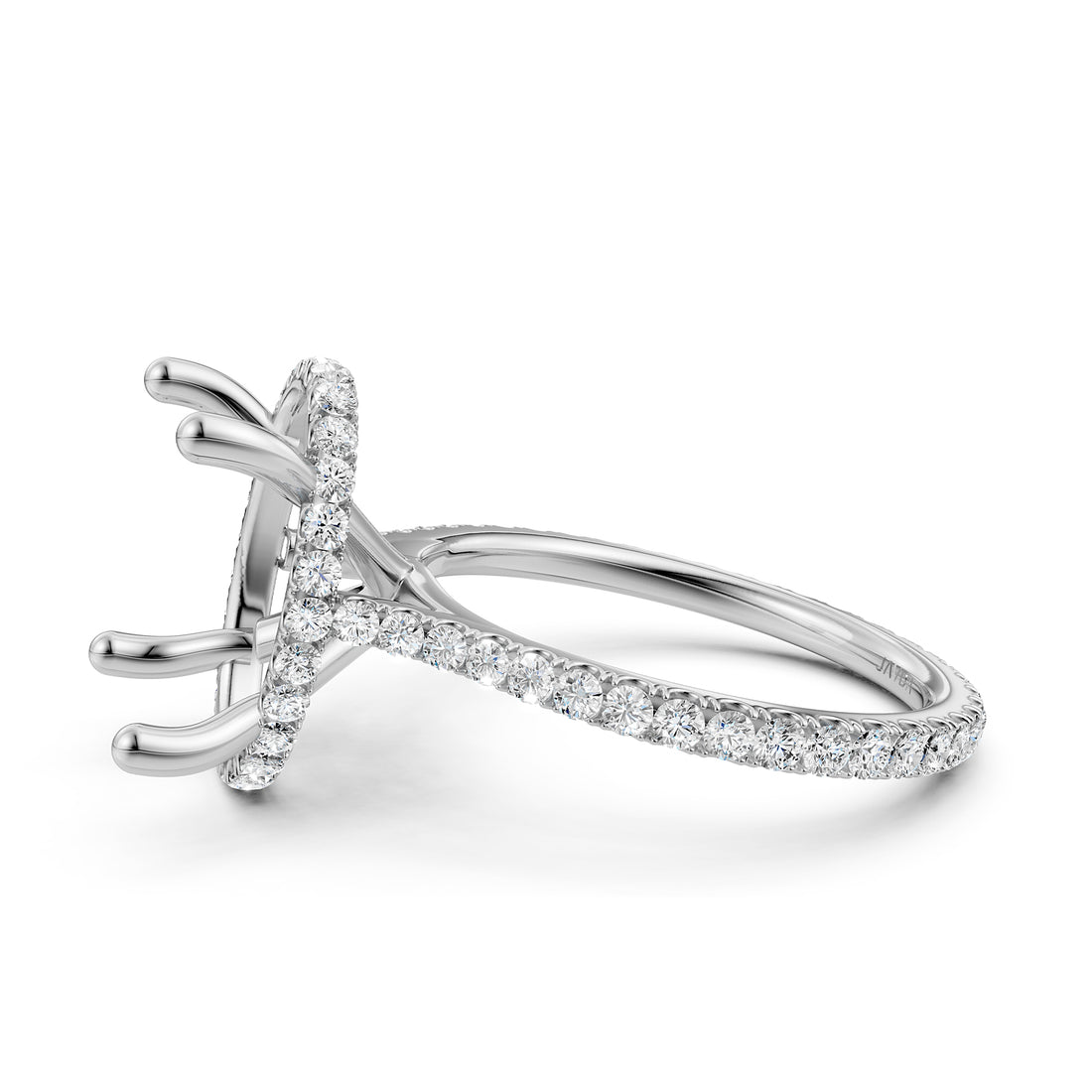 Cathedral Style Halo French U Pave Set Semi Mount Lab Grown Diamond Engagement Ring 0.55Ct.