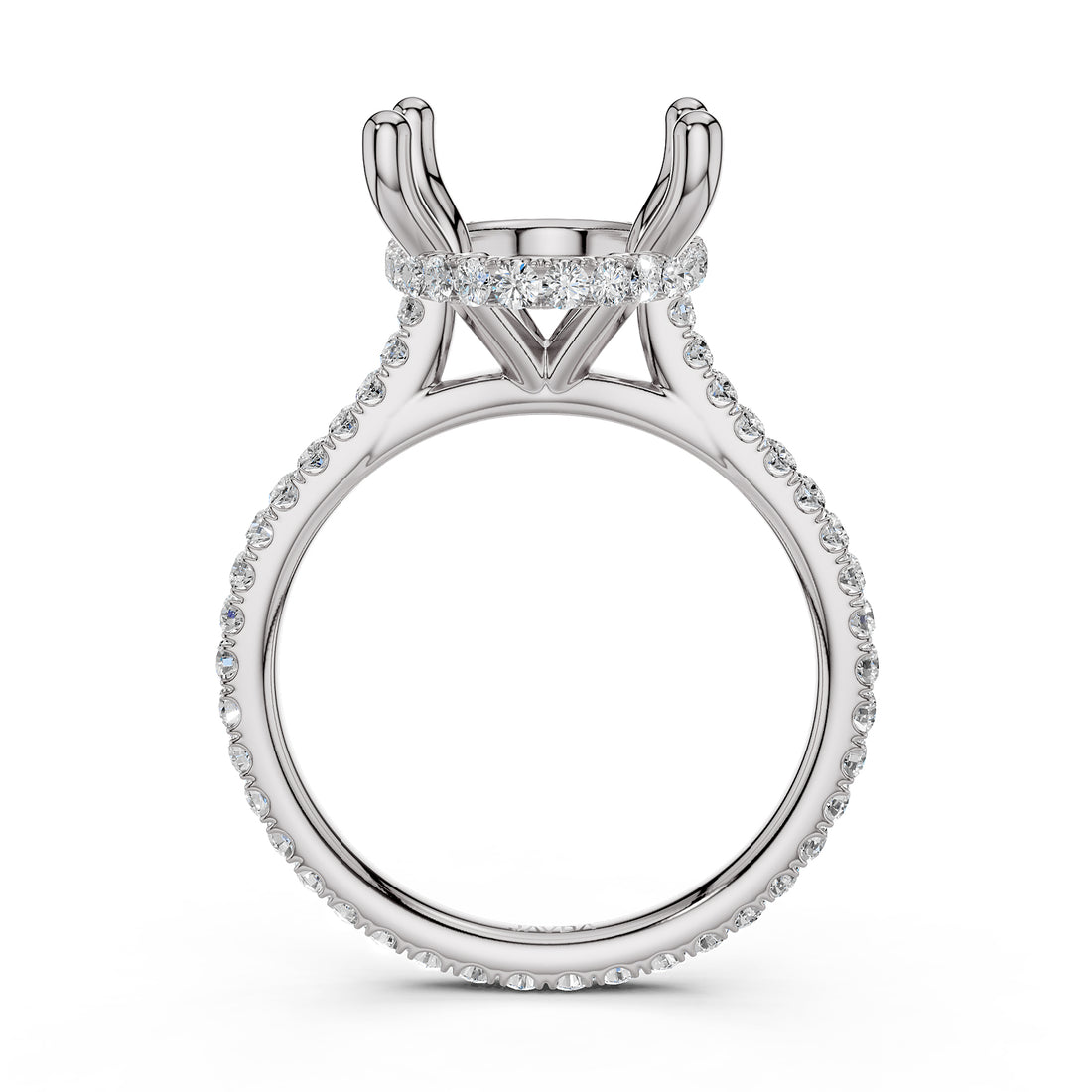Cathedral Style Halo French U Pave Set Semi Mount Lab Grown Diamond Engagement Ring 0.55Ct.