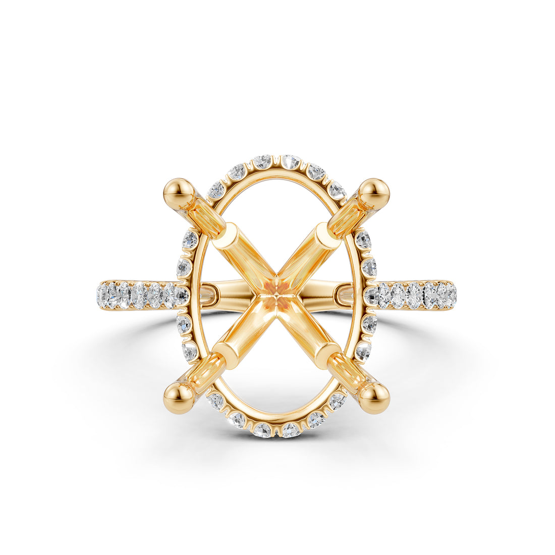 Cathedral Style Halo French U Pave Set Semi Mount Lab Grown Diamond Engagement Ring 0.55Ct.