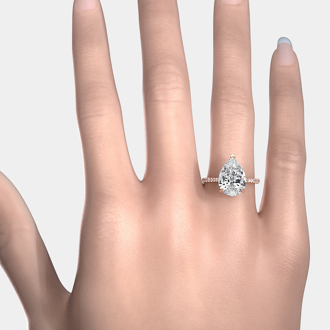 Cathedral Pear Halo French U Pave Set Diamond Engagement Ring