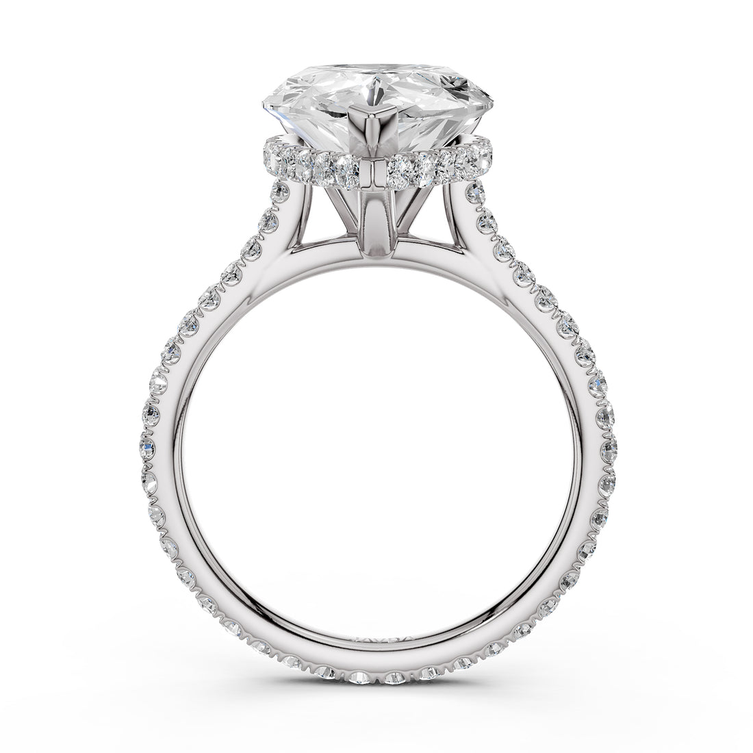 Cathedral Style Halo French U Pave Set Lab Grown Diamond Engagement Ring IGI Certified 4.55 Ctw.