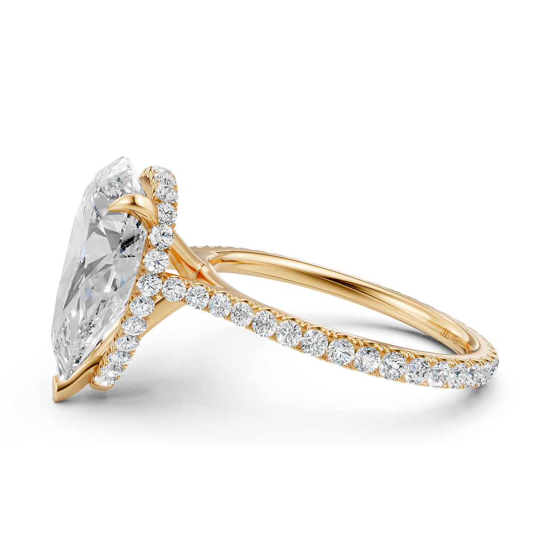 Cathedral Pear Halo French U Pave Set Diamond Engagement Ring