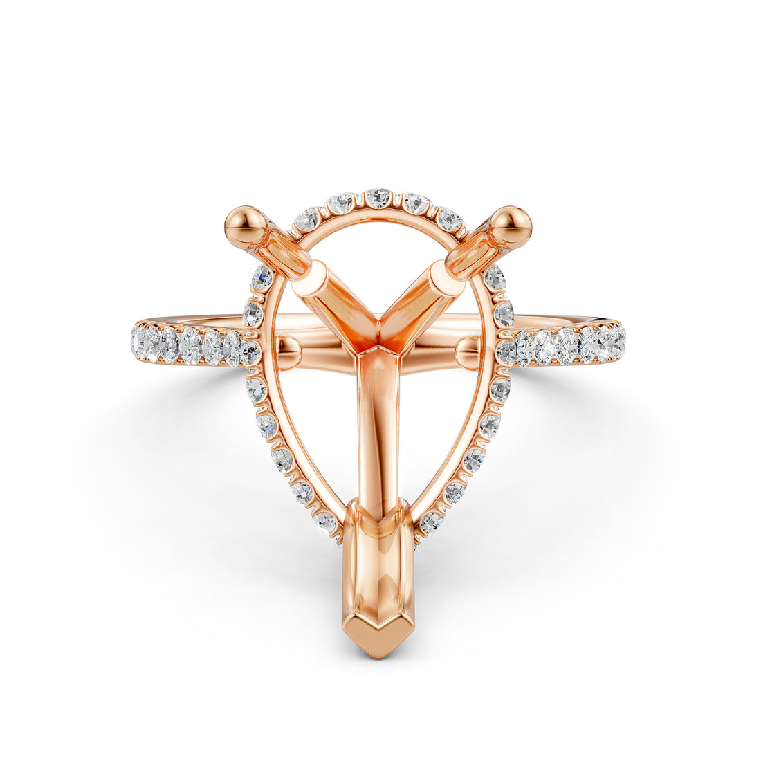 Cathedral Style Halo French U Pave Set Semi Mount Lab Grown Diamond Engagement Ring 0.55Ct.