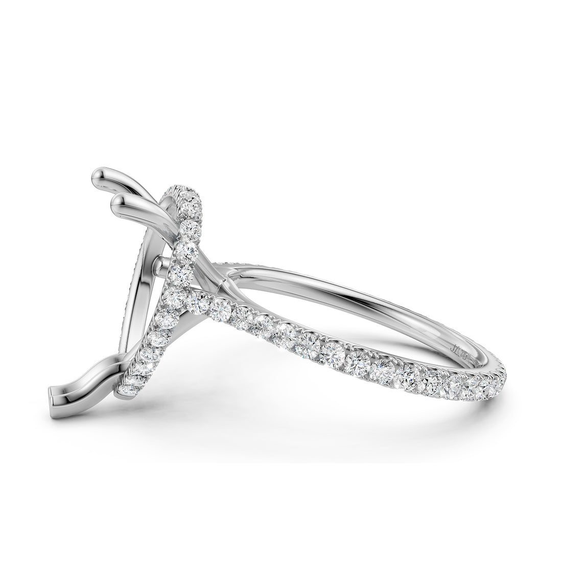 Cathedral Style Halo French U Pave Set Semi Mount Lab Grown Diamond Engagement Ring 0.55Ct.