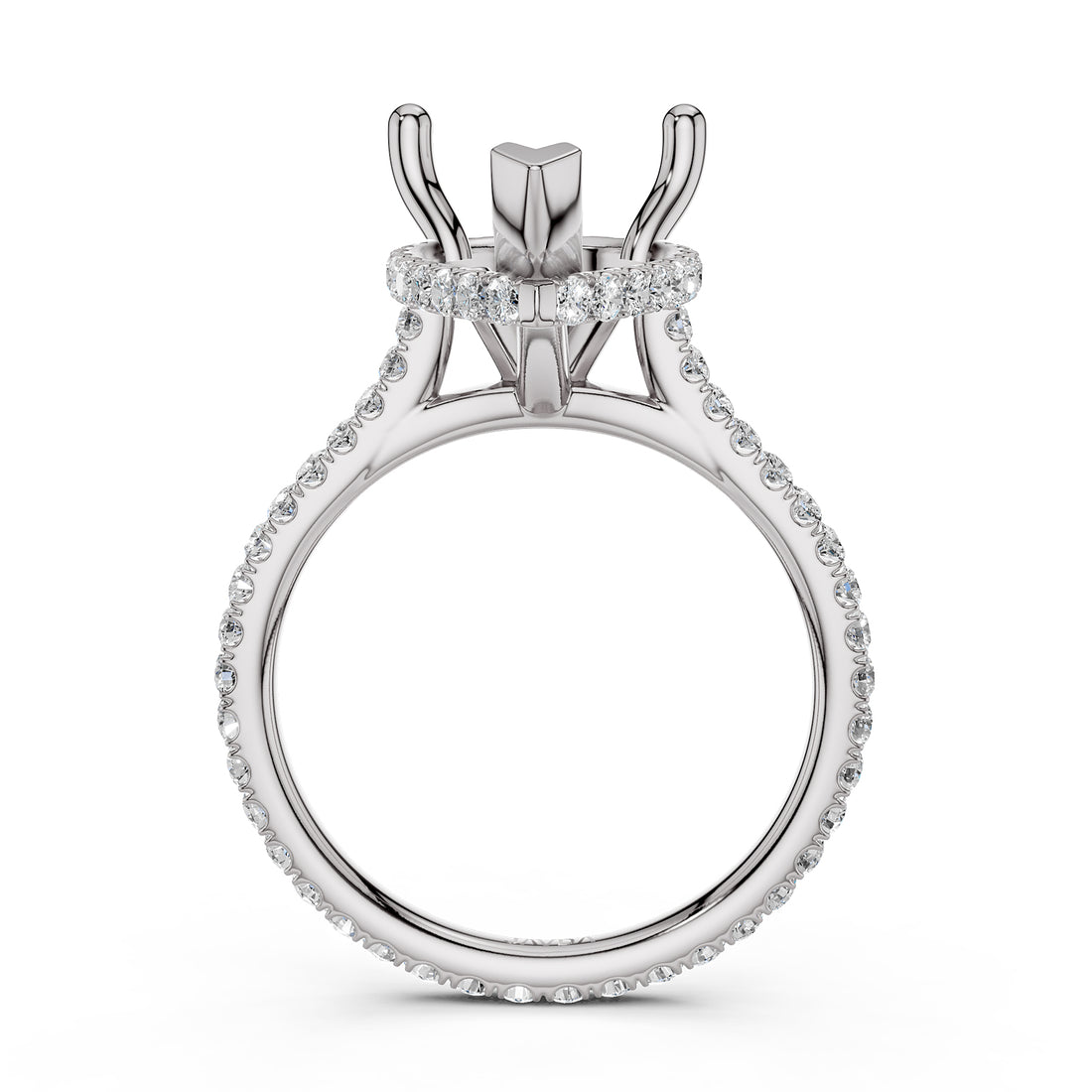 Cathedral Style Halo French U Pave Set Semi Mount Lab Grown Diamond Engagement Ring 0.55Ct.