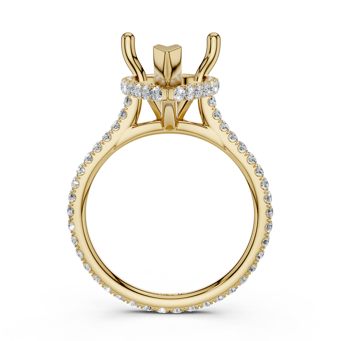 Cathedral Style Halo French U Pave Set Semi Mount Lab Grown Diamond Engagement Ring 0.55Ct.