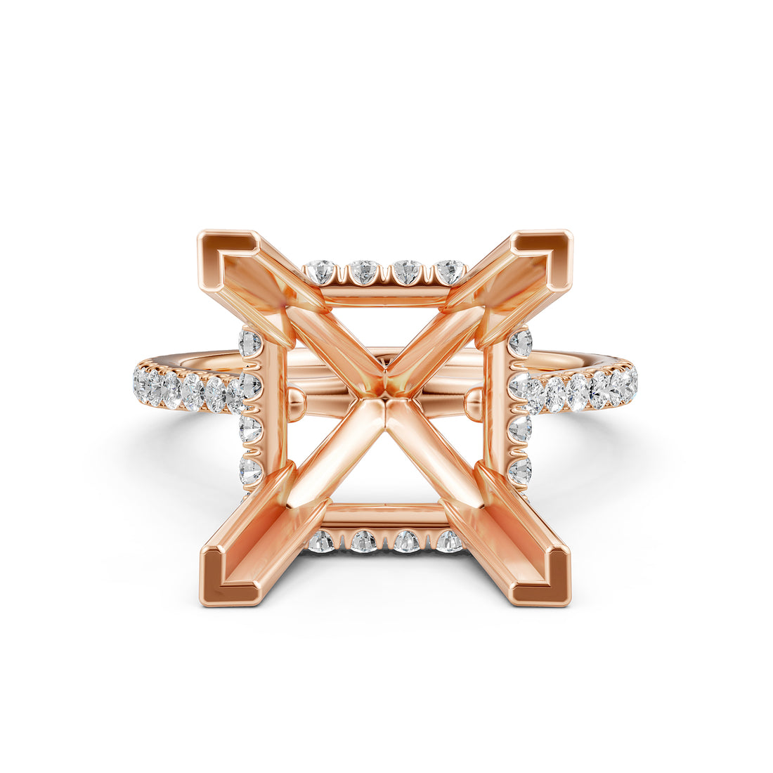 Cathedral Style Halo French U Pave Set Semi Mount Lab Grown Diamond Engagement Ring 0.55Ct.