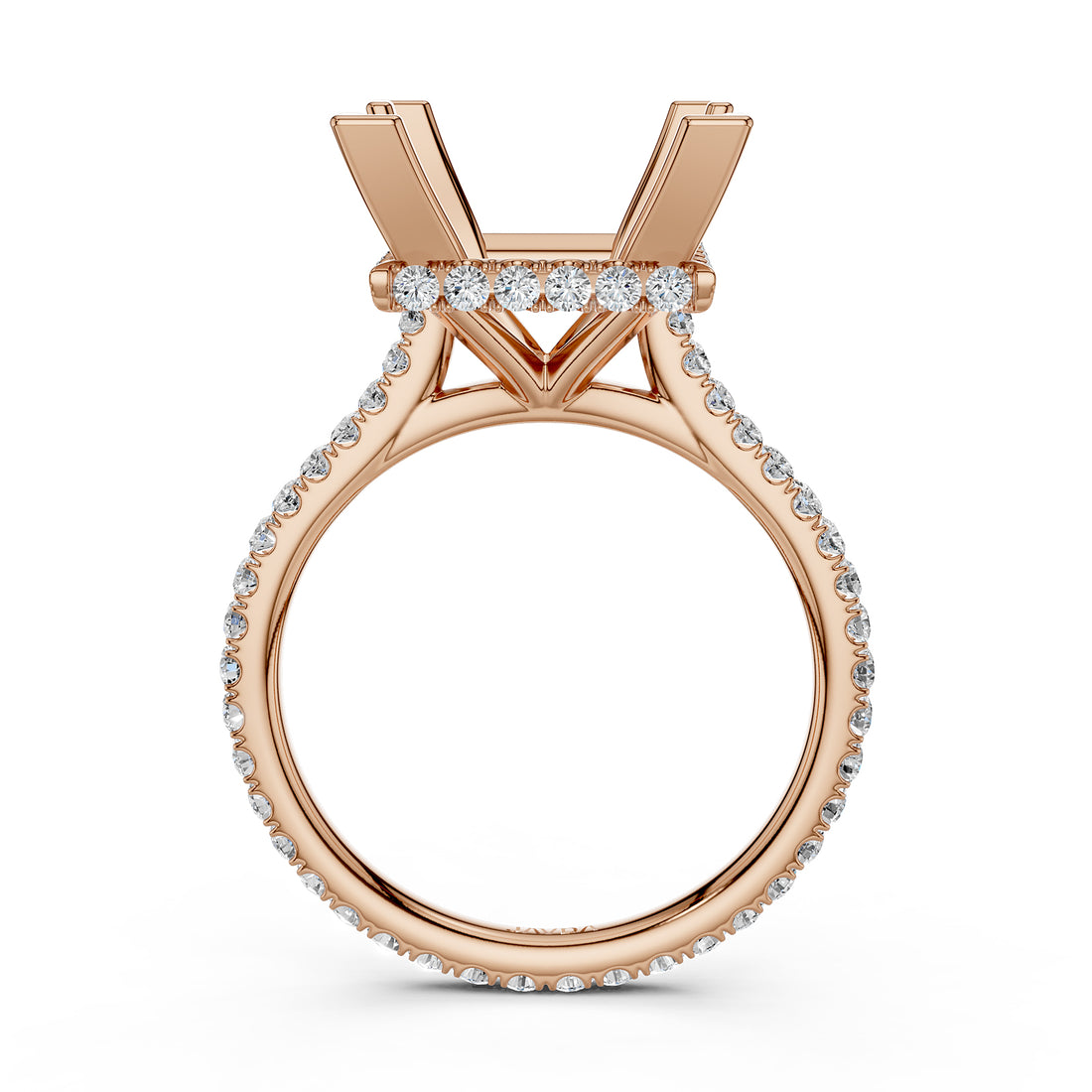 Cathedral Style Halo French U Pave Set Semi Mount Lab Grown Diamond Engagement Ring 0.55Ct.