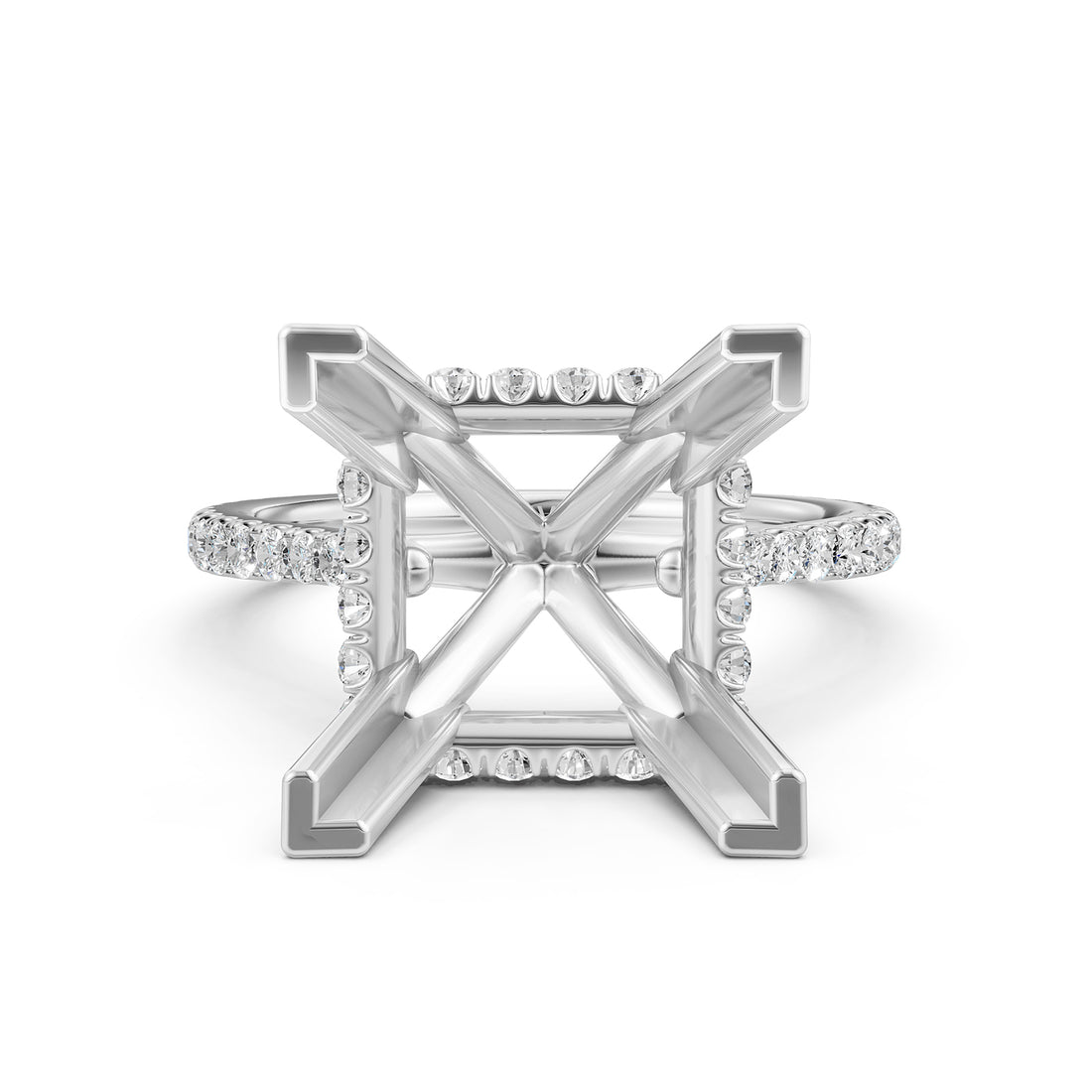 Cathedral Style Halo French U Pave Set Semi Mount Lab Grown Diamond Engagement Ring 0.55Ct.