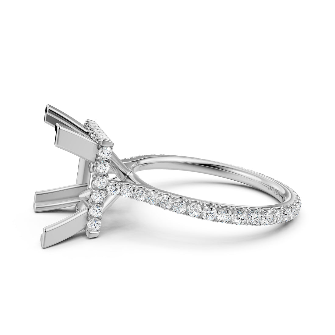 Cathedral Style Halo French U Pave Set Semi Mount Lab Grown Diamond Engagement Ring 0.55Ct.