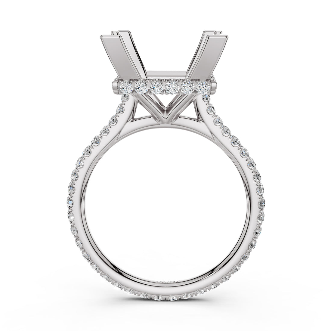 Cathedral Style Halo French U Pave Set Semi Mount Lab Grown Diamond Engagement Ring 0.55Ct.