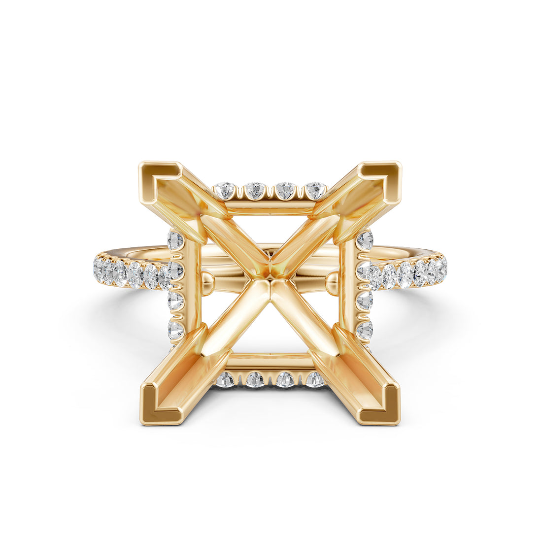 Cathedral Style Halo French U Pave Set Semi Mount Lab Grown Diamond Engagement Ring 0.55Ct.