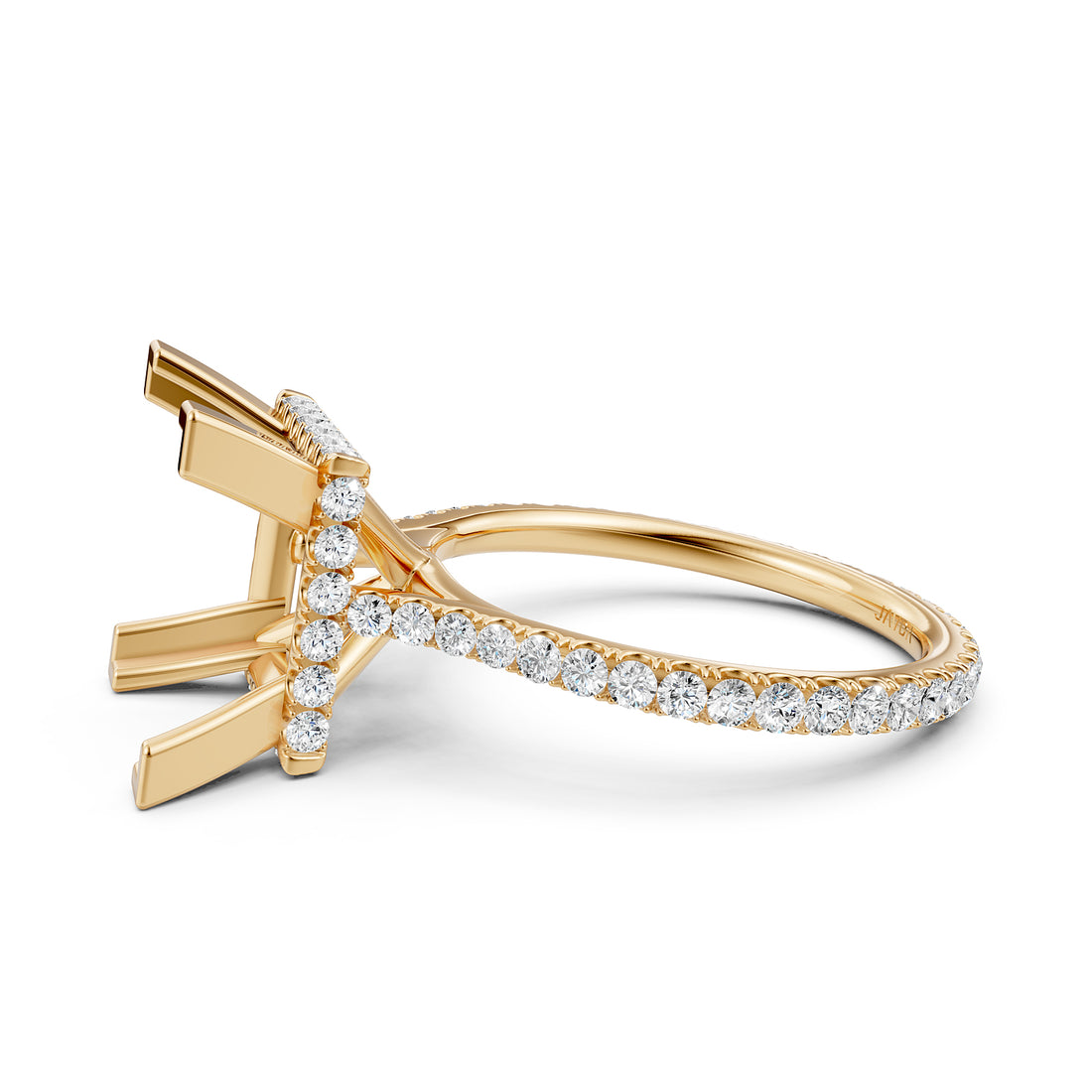 Cathedral Style Halo French U Pave Set Semi Mount Lab Grown Diamond Engagement Ring 0.55Ct.