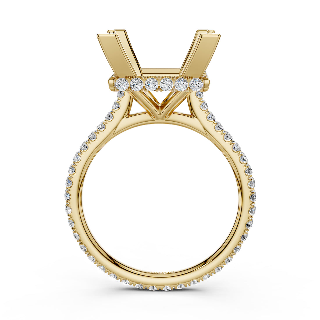 Cathedral Style Halo French U Pave Set Semi Mount Lab Grown Diamond Engagement Ring 0.55Ct.