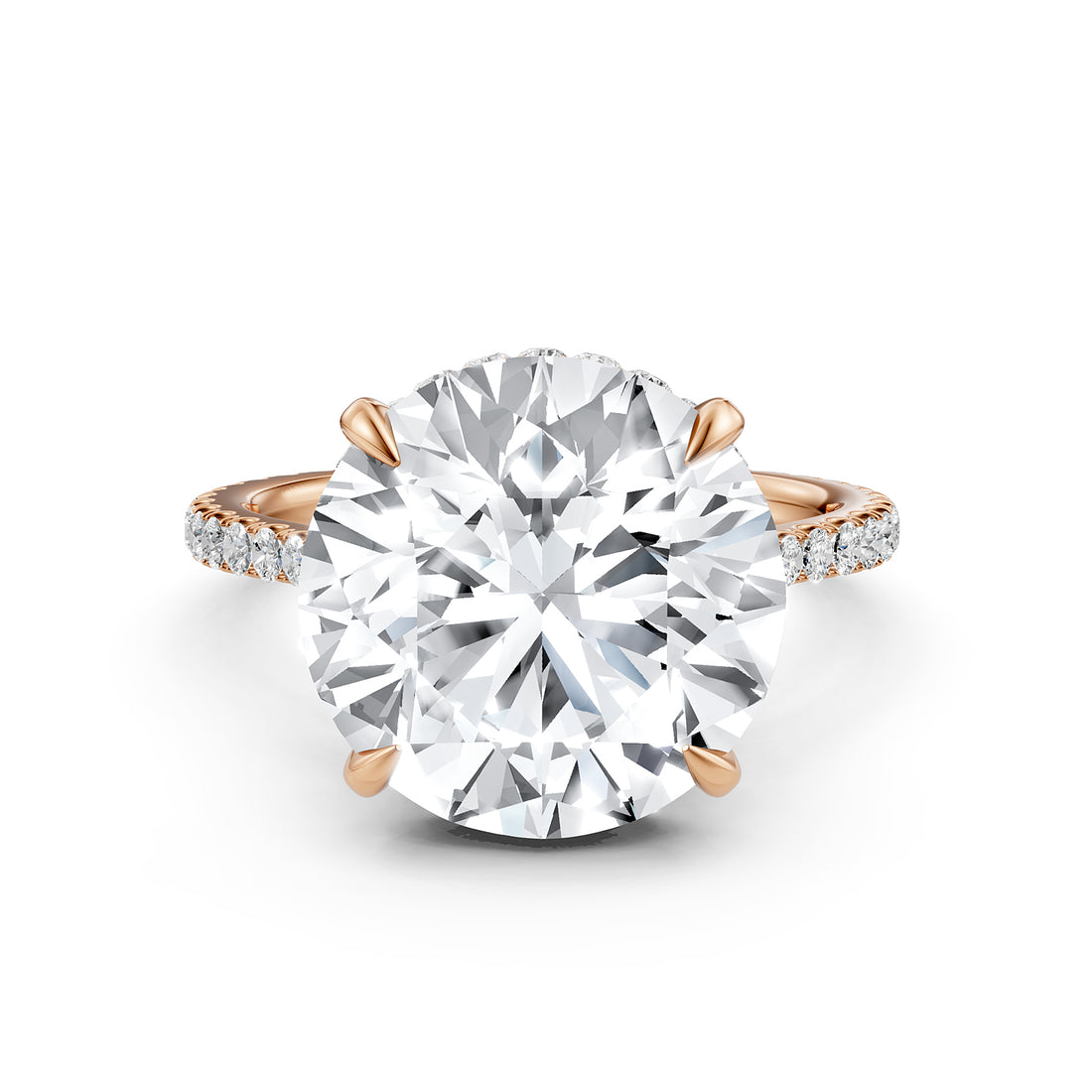 Cathedral Round Halo French U Pave Set Diamond Engagement Ring 14k White Gold