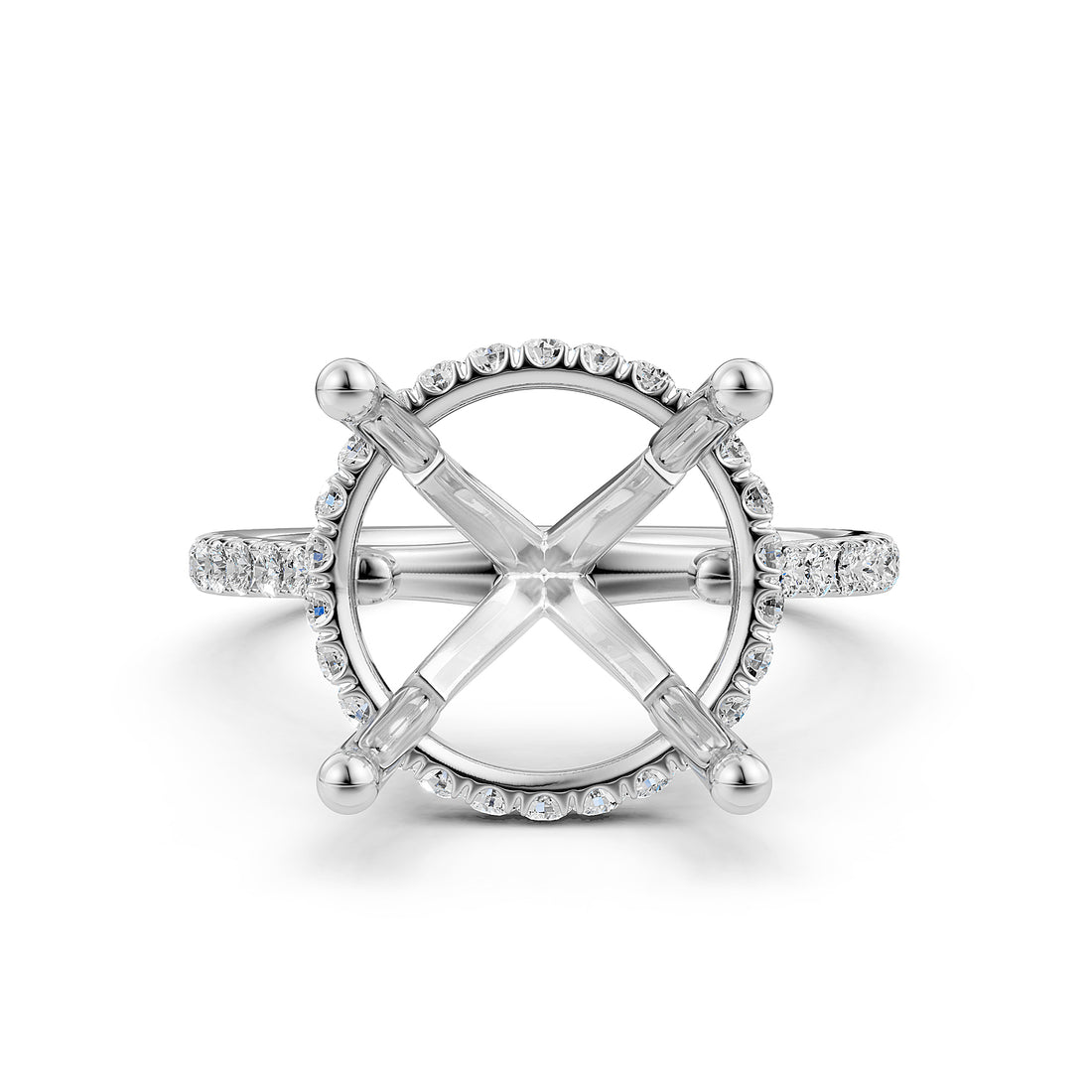 Cathedral Style Halo French U Pave Set Semi Mount Lab Grown Diamond Engagement Ring 0.55Ct.