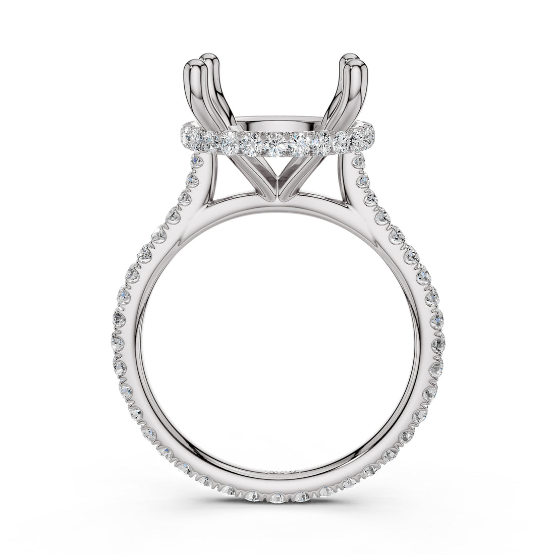 Cathedral Style Halo French U Pave Set Semi Mount Lab Grown Diamond Engagement Ring 0.55Ct.