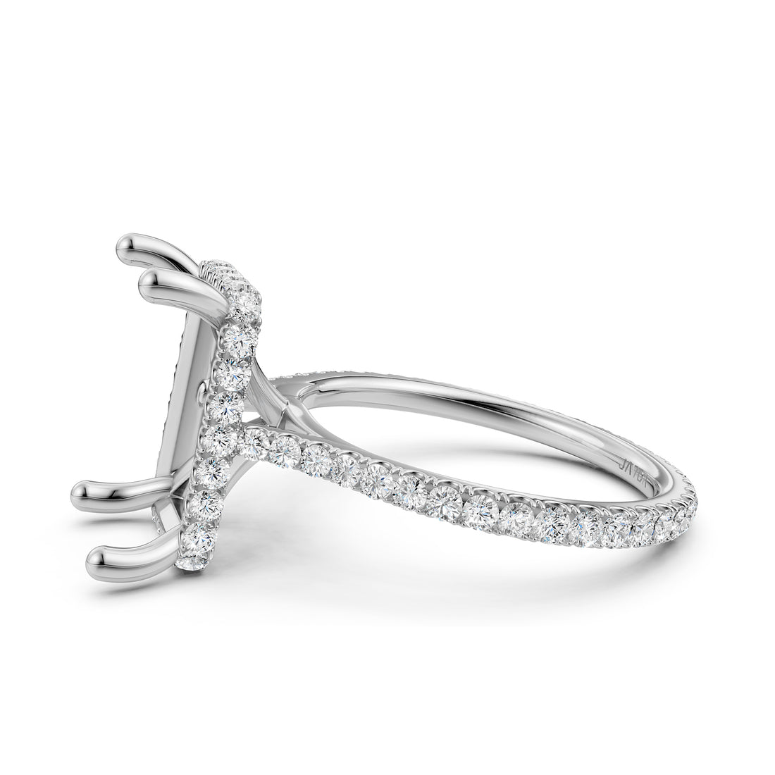 Cathedral Style Halo French U Pave Set Semi Mount Lab Grown Diamond Engagement Ring 0.55Ct.