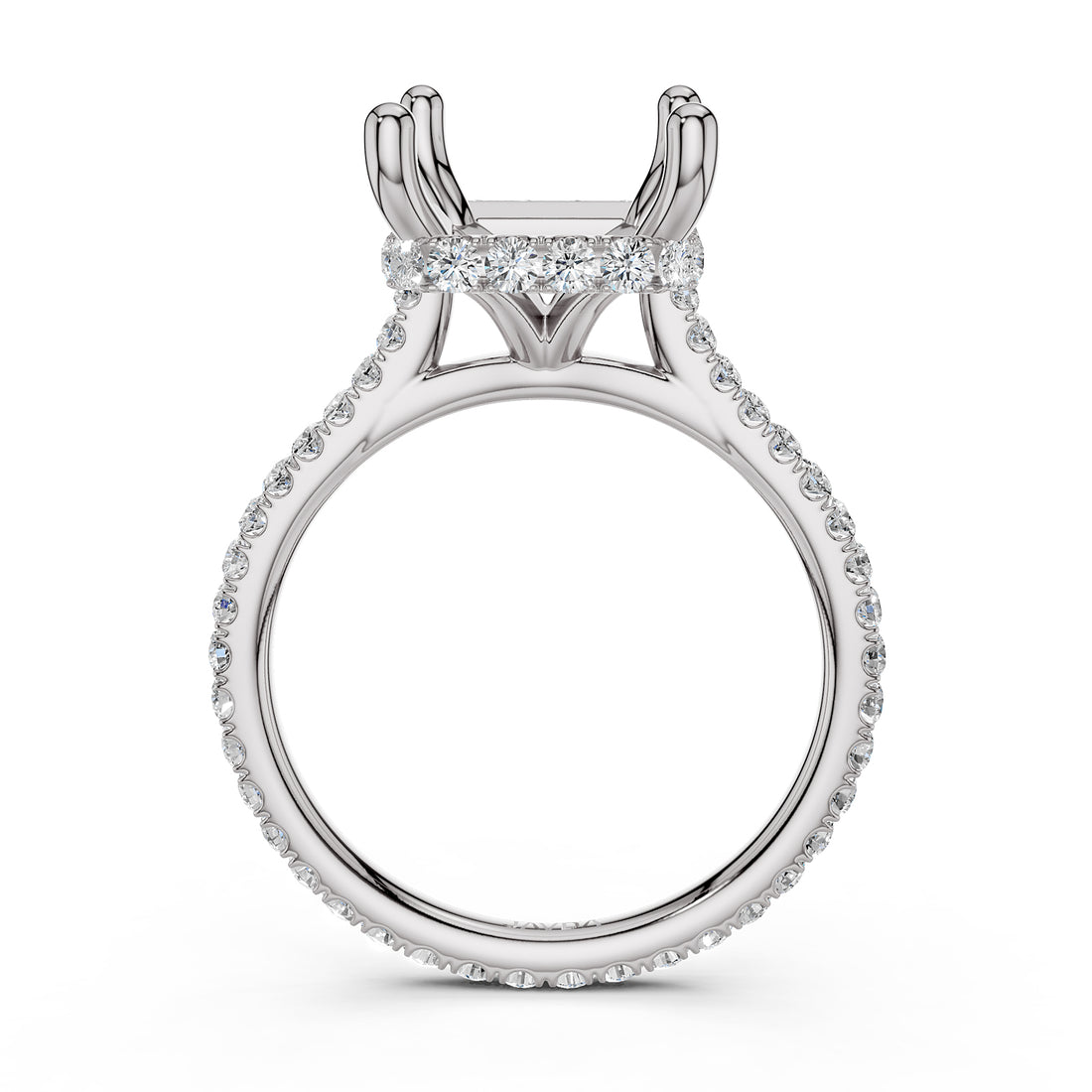 Cathedral Style Halo French U Pave Set Semi Mount Lab Grown Diamond Engagement Ring 0.55Ct.