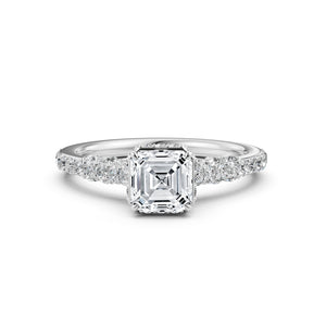 Asscher Women's Lab Grown Diamond Engagement Pave Set Ring Asscher Women's Lab Grown Diamond Engagement Pave Set Ring