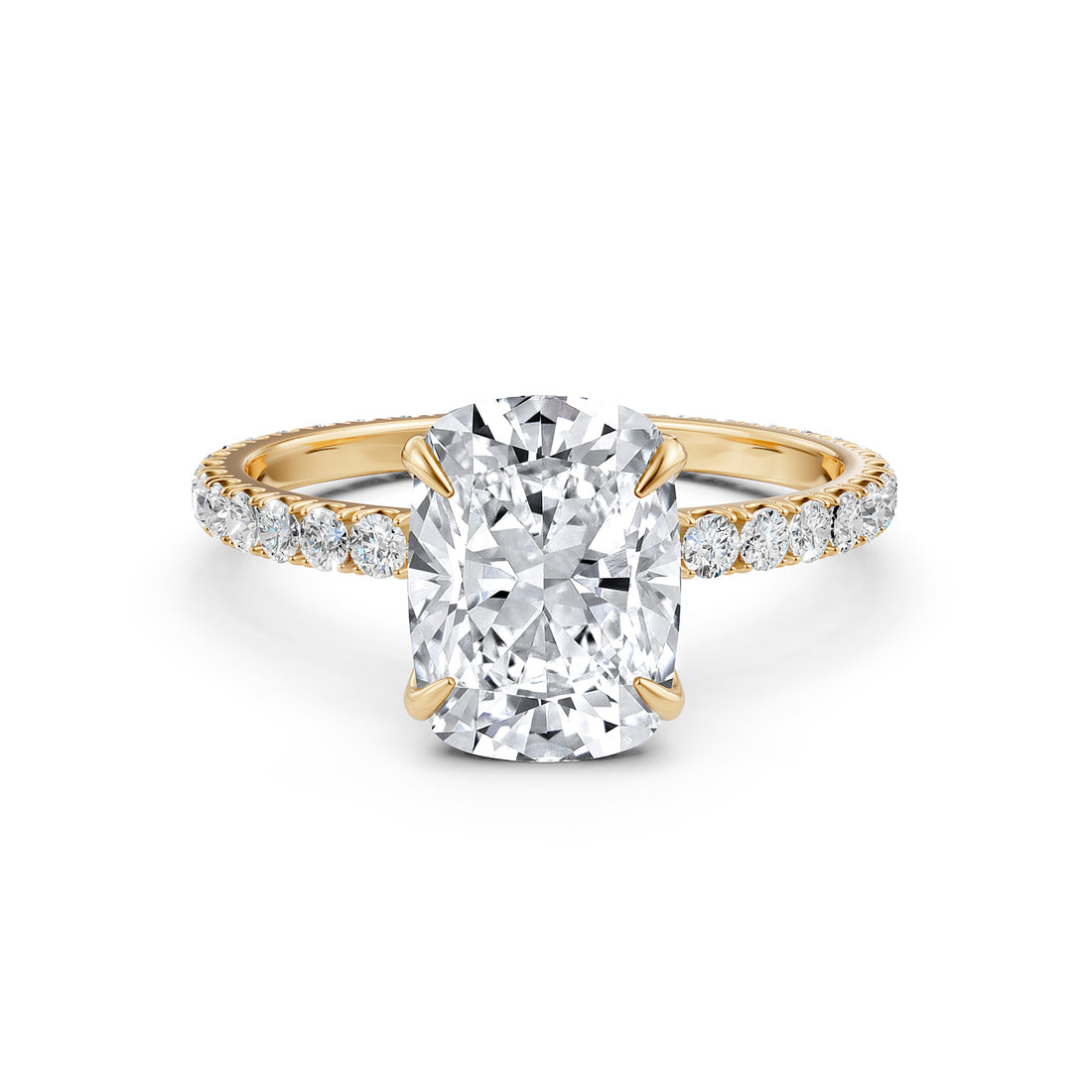 Cushion Lab Grown Diamond French U Cut Pave Set Engagement Ring