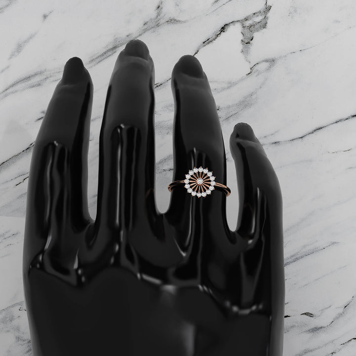 Sleek and Light Weight Fashion Halo Round Lab Diamond Ring 0.23ctw.