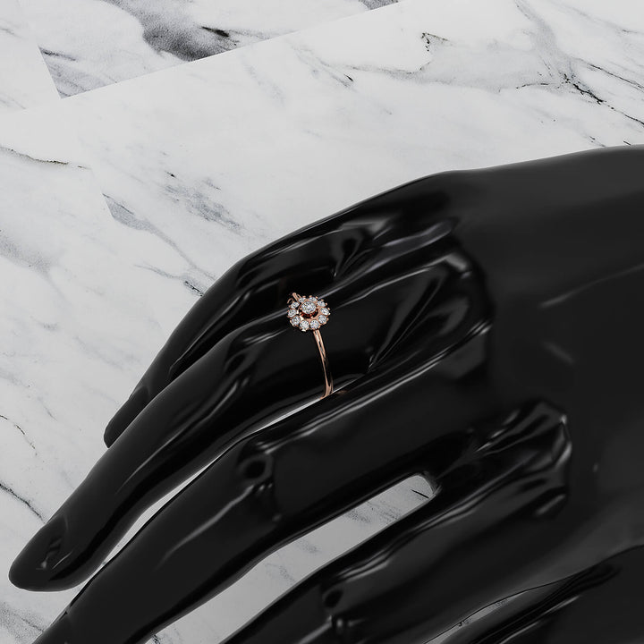 Prong Set Floral Halo Light Weight Lab Diamond Ring Engagement 0.21ctw.