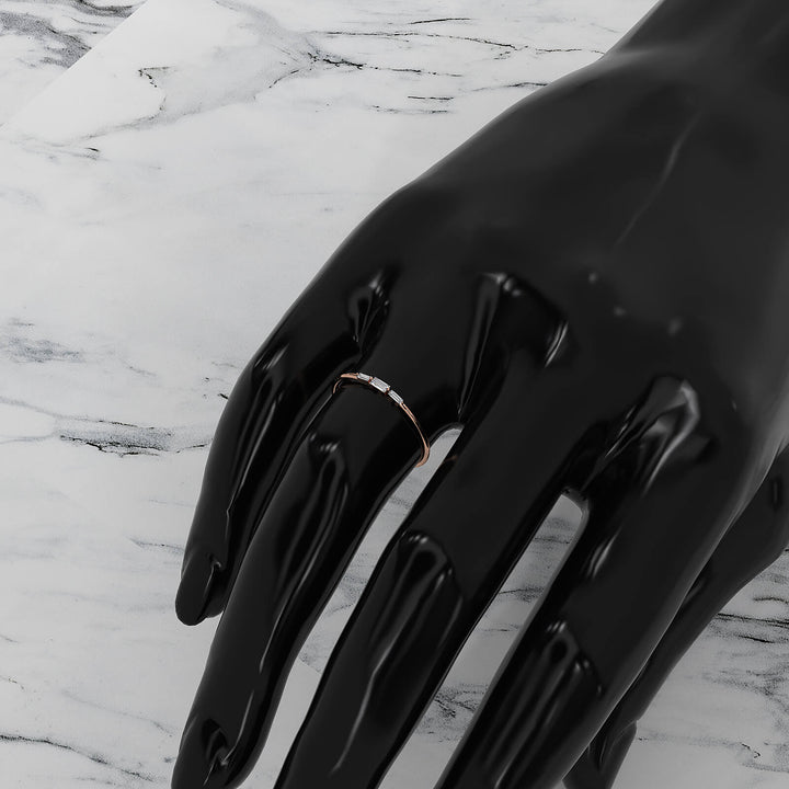 Sleek and Thin Baguette stackable 3 Stone Lab Diamond Ring 0.08ctw.