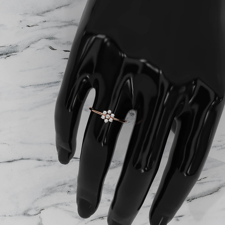 Flower Cluster Minimalist Round Lab Diamond Prong Set Fashion Ring 0.16ctw.