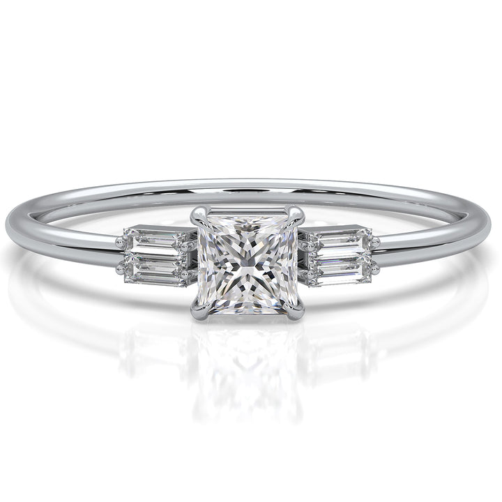 3 Stone Baguette Princess Lab Diamond Fashionable Ring 0.34ctw.