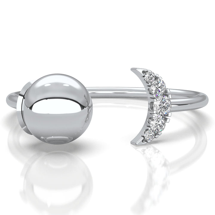 Half Moon Open Band Round Lab Diamond Fashion Anniversary Ring 0.05ctw.