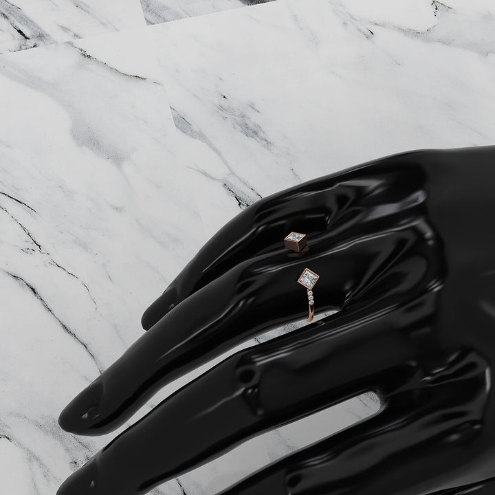 Princess Cut Bezel Set Open Cuff Lab Diamond Fashion Ring 0.37ctw.