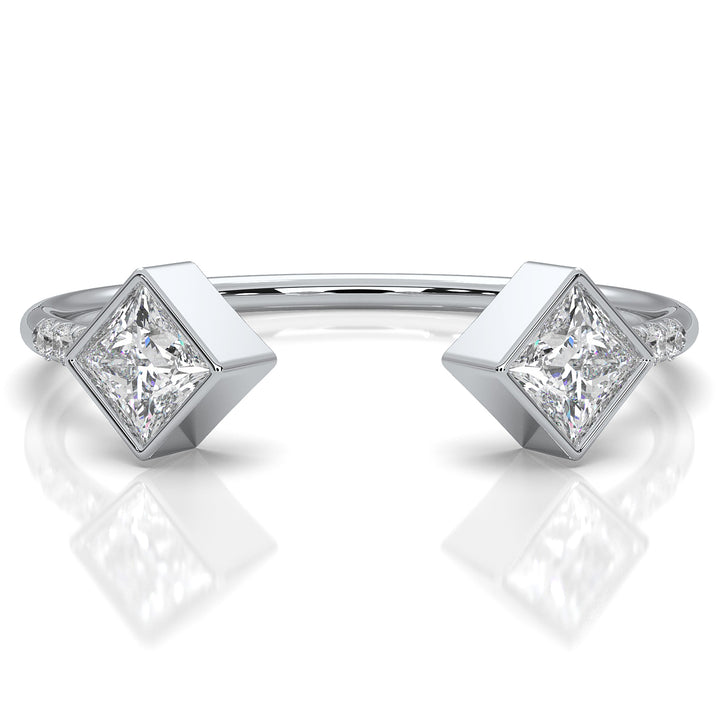 Princess Cut Bezel Set Open Cuff Lab Diamond Fashion Ring 0.37ctw.