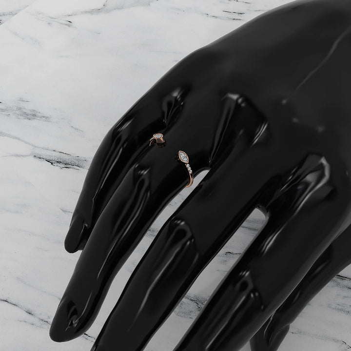 Minimalist Marquise Shape Open Lab Diamond Fashion Ring 0.13ctw.