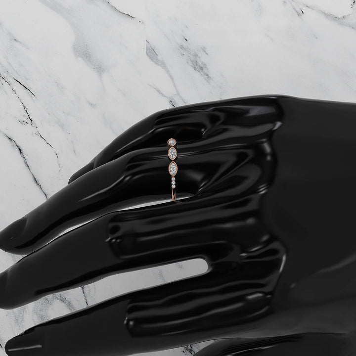 Stackable 3 Stone Bezel Set Marquise Lab Diamond Fashion Ring 0.19ctw.