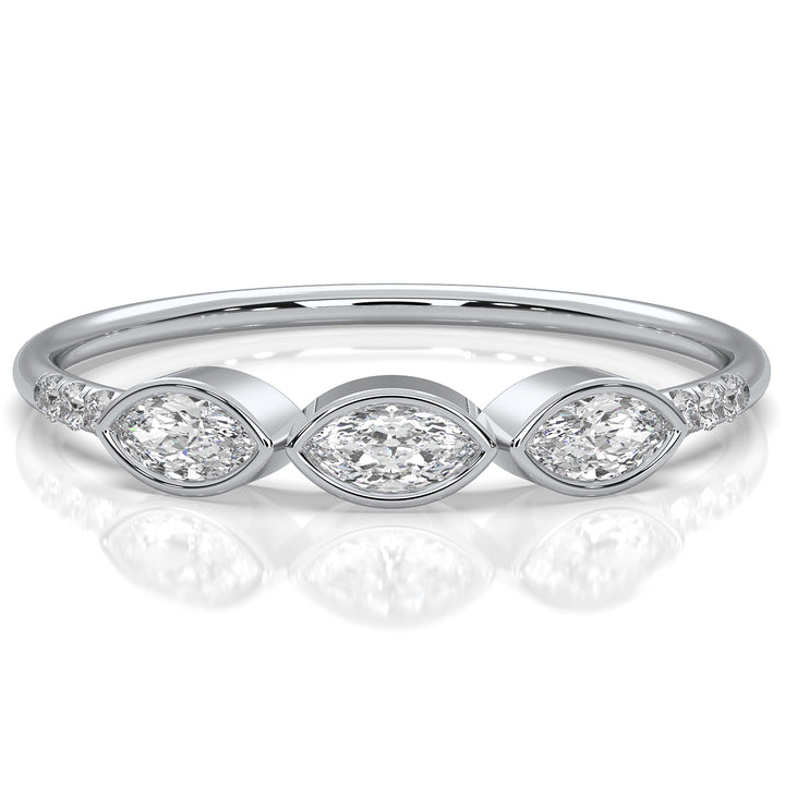 Stackable 3 Stone Bezel Set Marquise Lab Diamond Fashion Ring 0.19ctw.