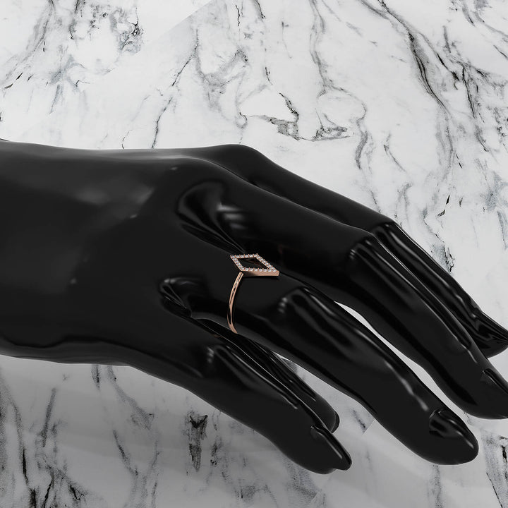 Open Kite Shape Pave Set Lab Diamond Fashion Anniversary Ring 0.1ctw.