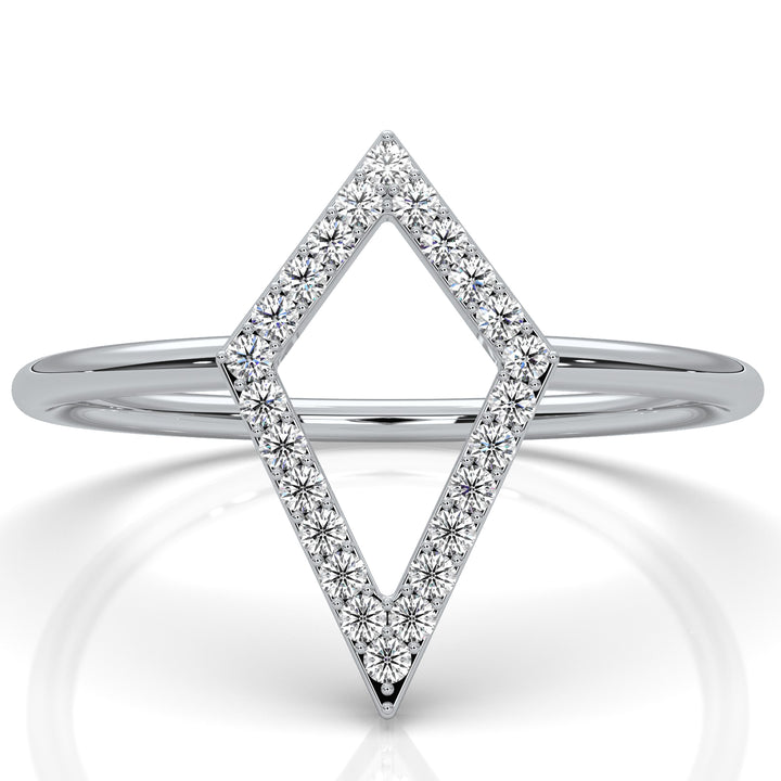 Open Kite Shape Pave Set Lab Diamond Fashion Anniversary Ring 0.1ctw.