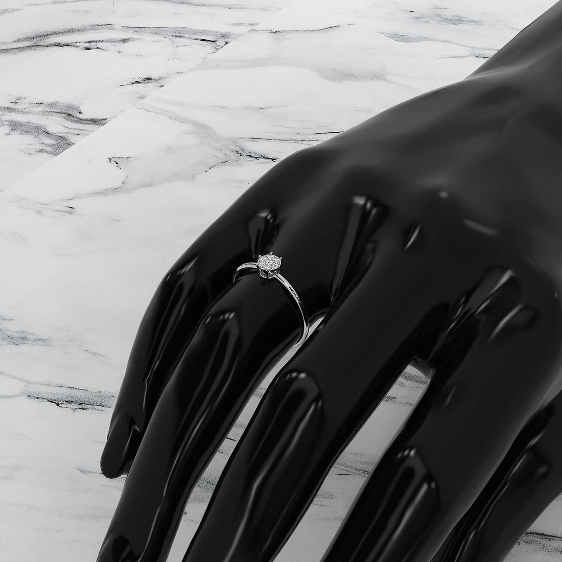 Minimalist Fashionable Petite Round Lab Diamond Prong Set Ring 0.09ctw.