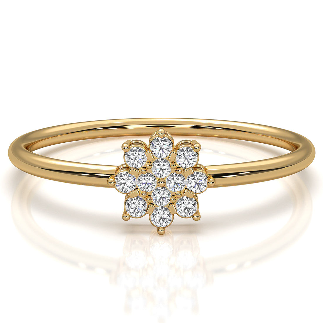 Floral Design Cluster Minimalist Round Lab Diamond Promise Ring 0.07ctw.