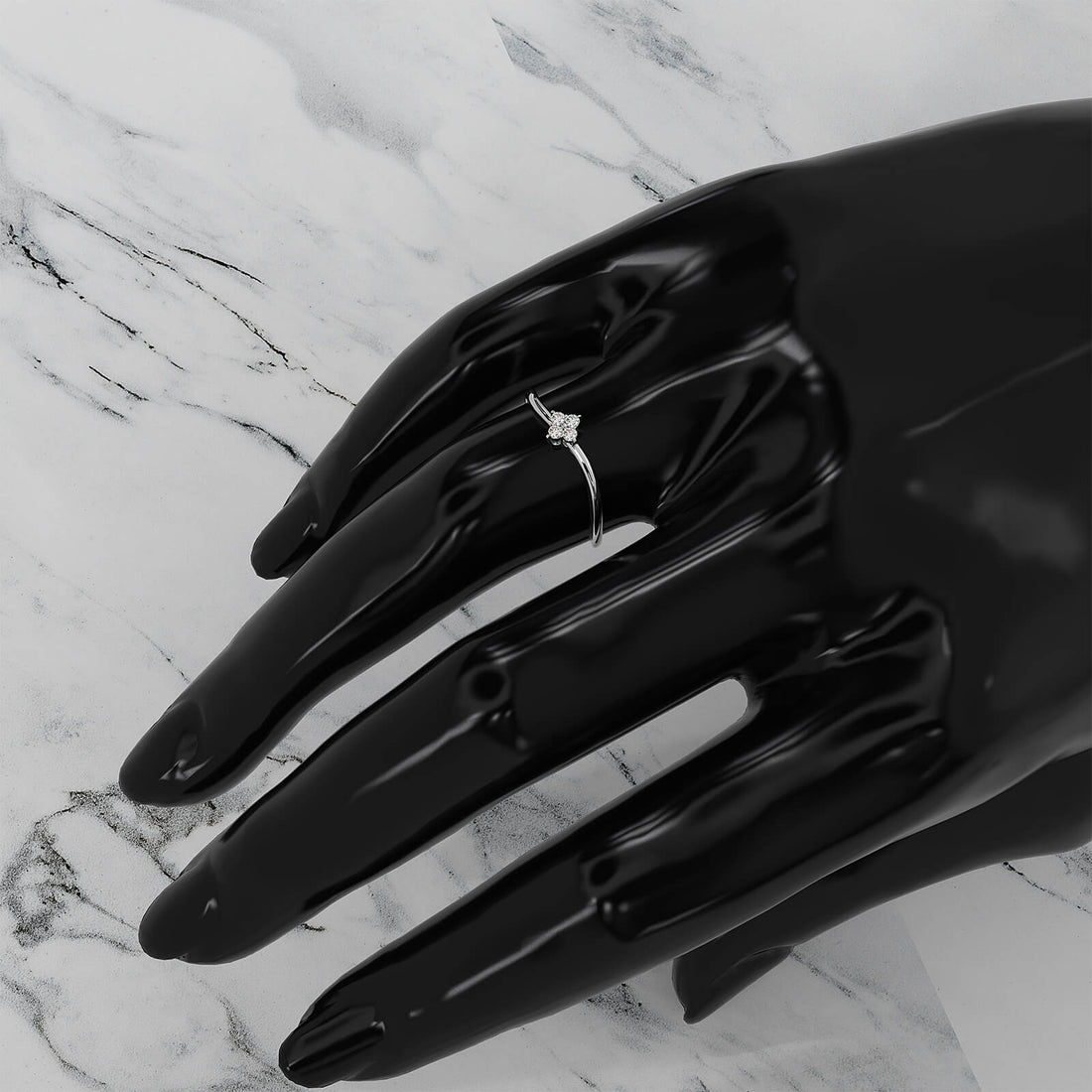 Floral Design Minimalist Prong Set Round Lab Diamond Fashion Ring 0.07ctw.