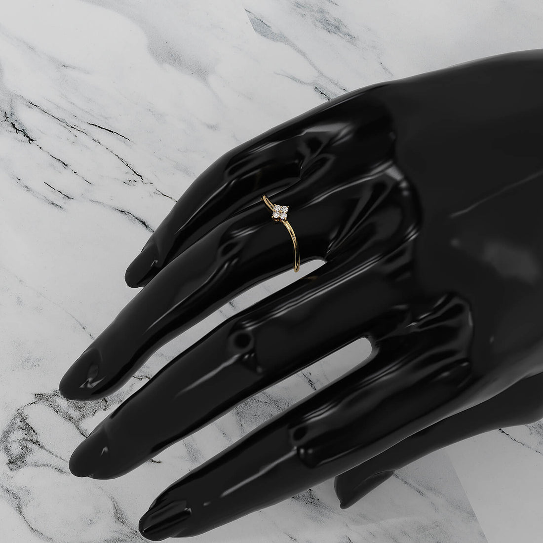 Floral Design Minimalist Prong Set Round Lab Diamond Fashion Ring 0.07ctw.