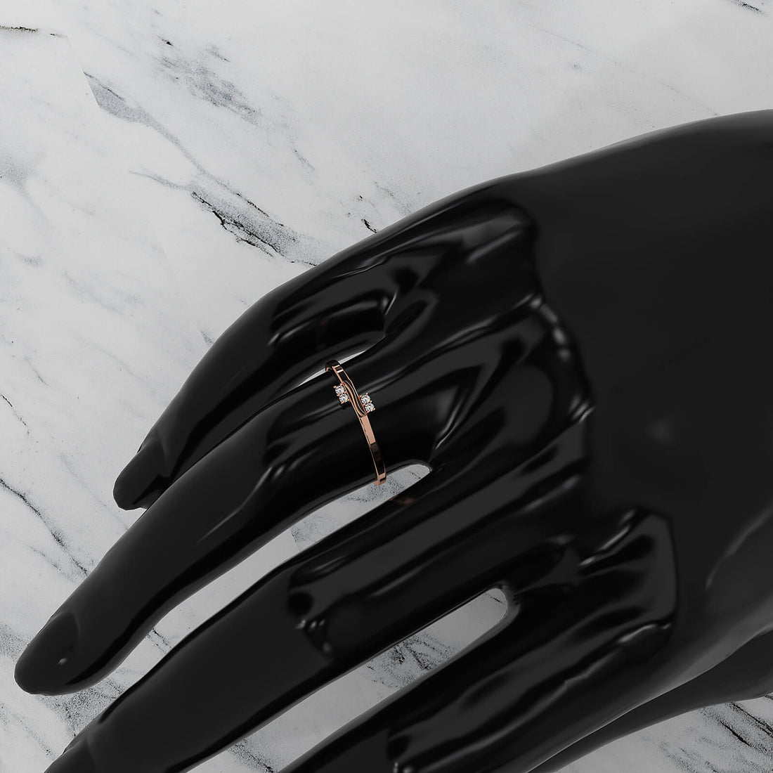 Stackable 4 Stone Round Lab Diamond Swirl Wedding Ring 0.03ctw.